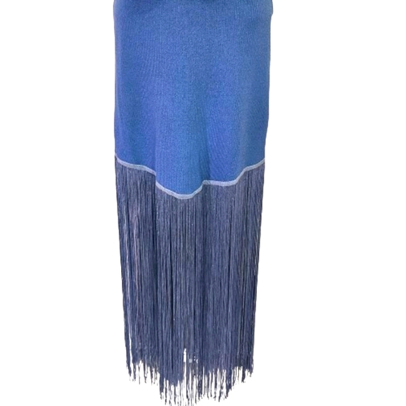 Cloud Ten Blue Sleeveless Knit High Neck Festival Dress with Fringe,Medium, NWT - Picture 4 of 16